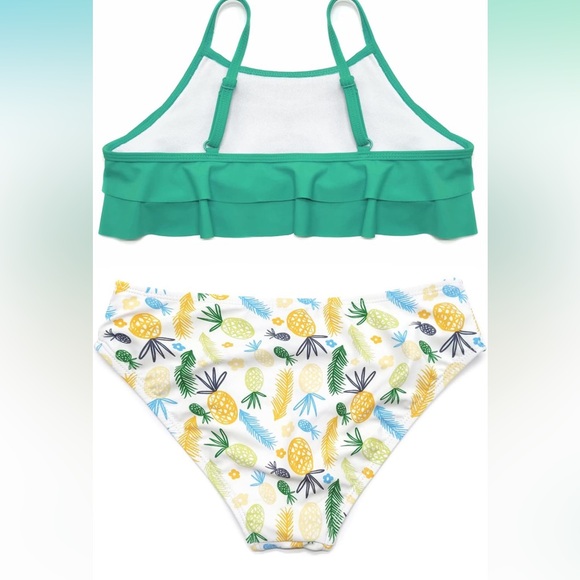 SHEKINI Girls Floral Printing Bathing Suits Ruffle Flounce Two Piece Swimsuits - Picture 2 of 9